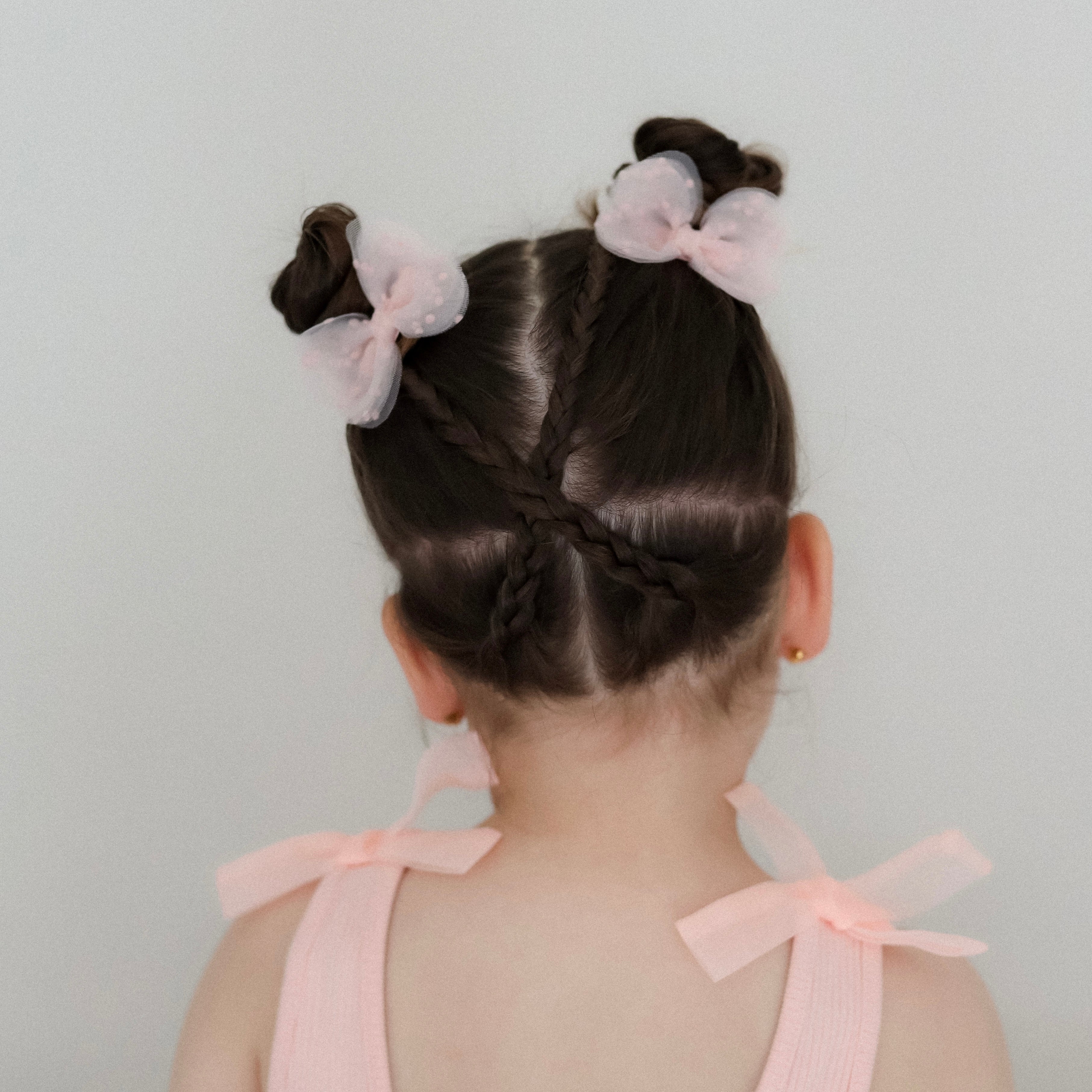 Mini Blossom Pigtail Set | Powder Pink Dots