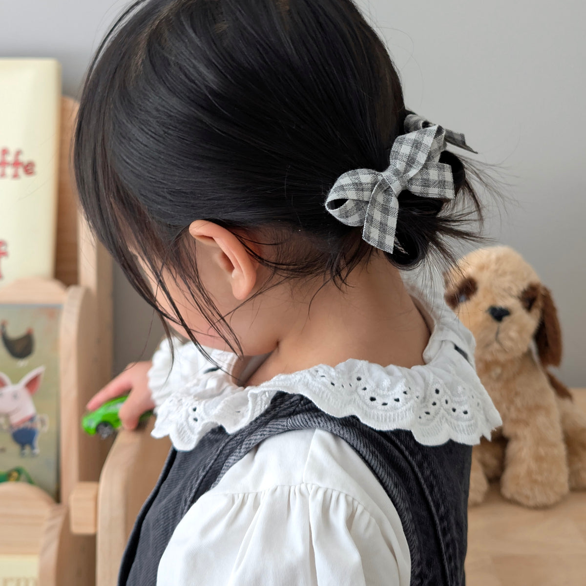 Ribbonette Pigtail Set | Misty Ash Gingham