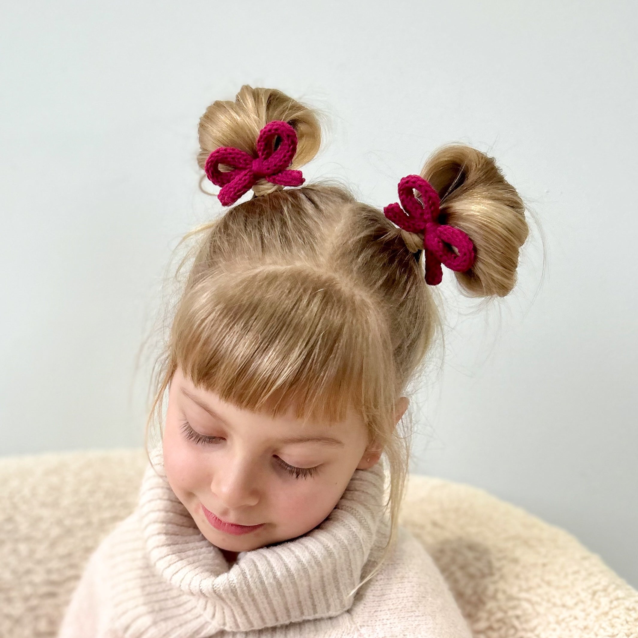 Crochet Ribbon Pigtail Set // Cranberry