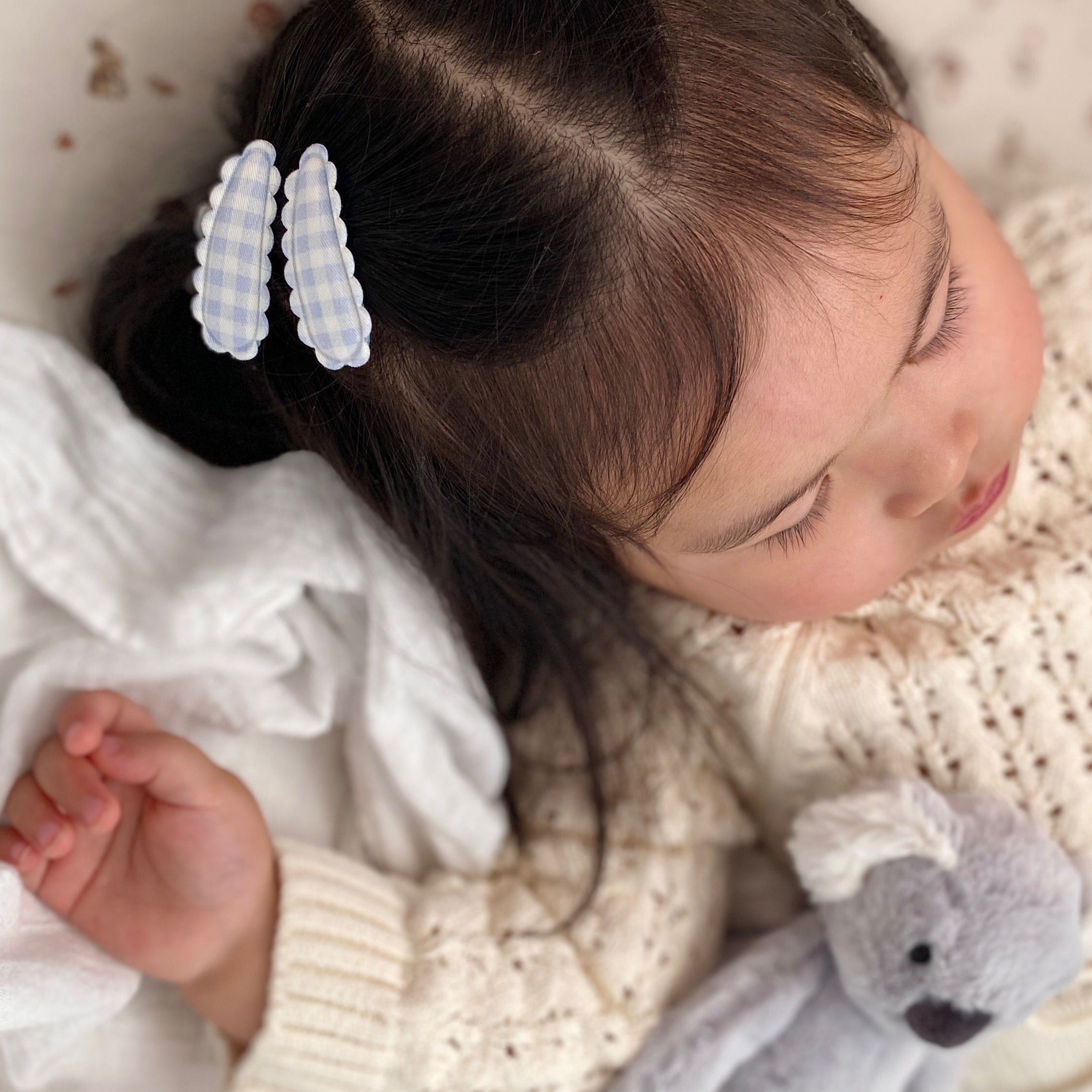 Dainty Snap Clips | Misty Blue Gingham