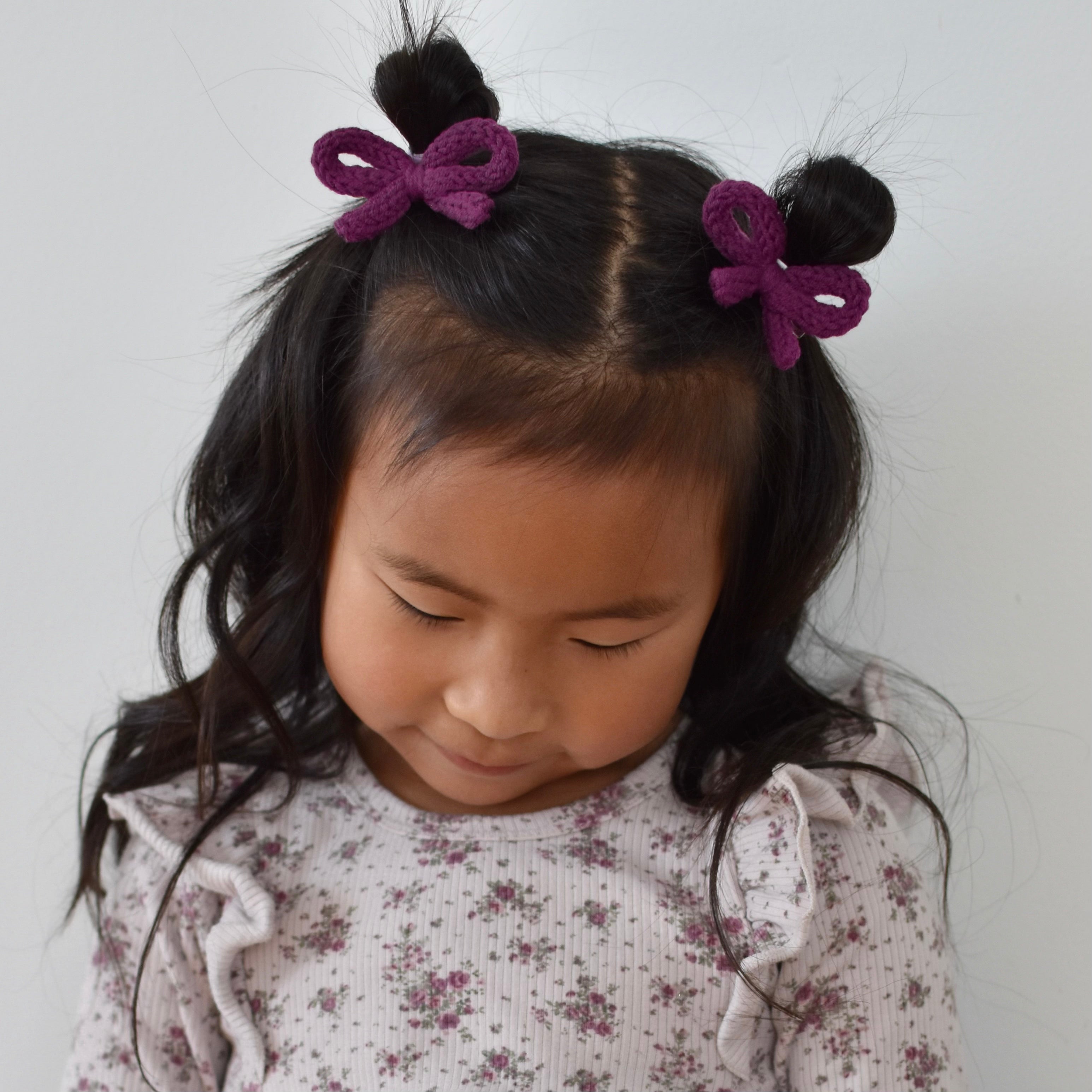 Crochet Ribbon Pigtail Set // Deep Berry