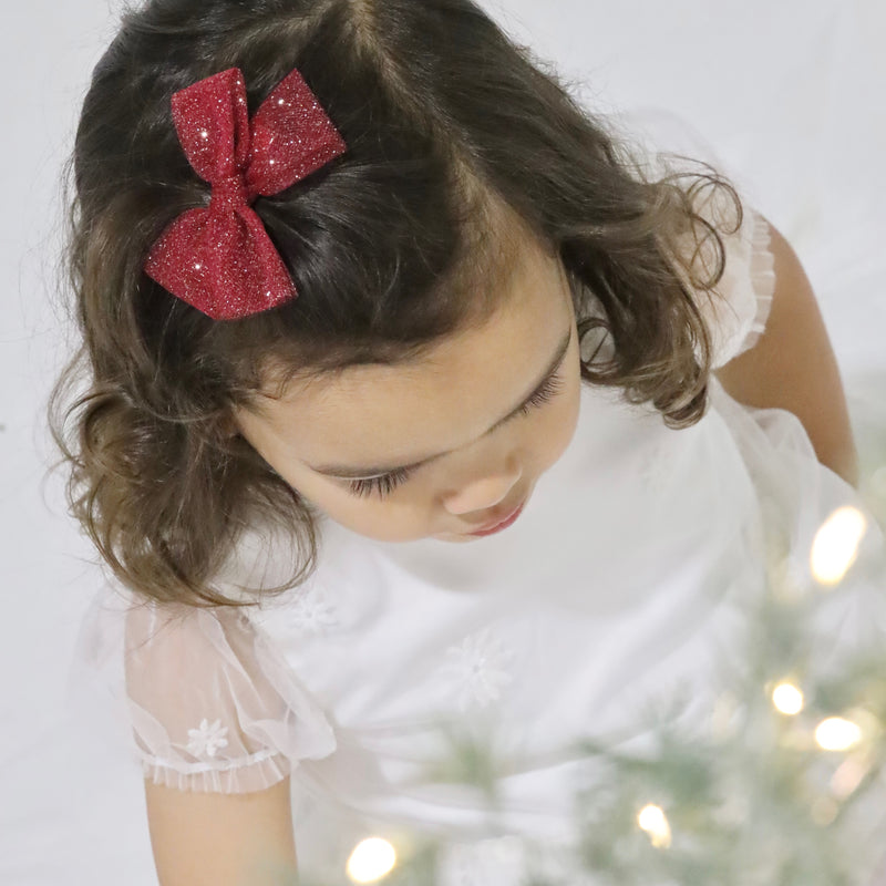 Mini Tulle Bow // Christmas Glitter - Red