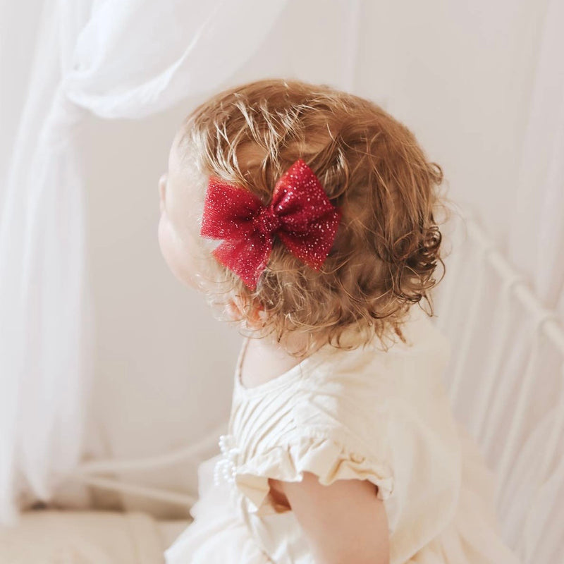 Mini Tulle Bow // Christmas Glitter - Red