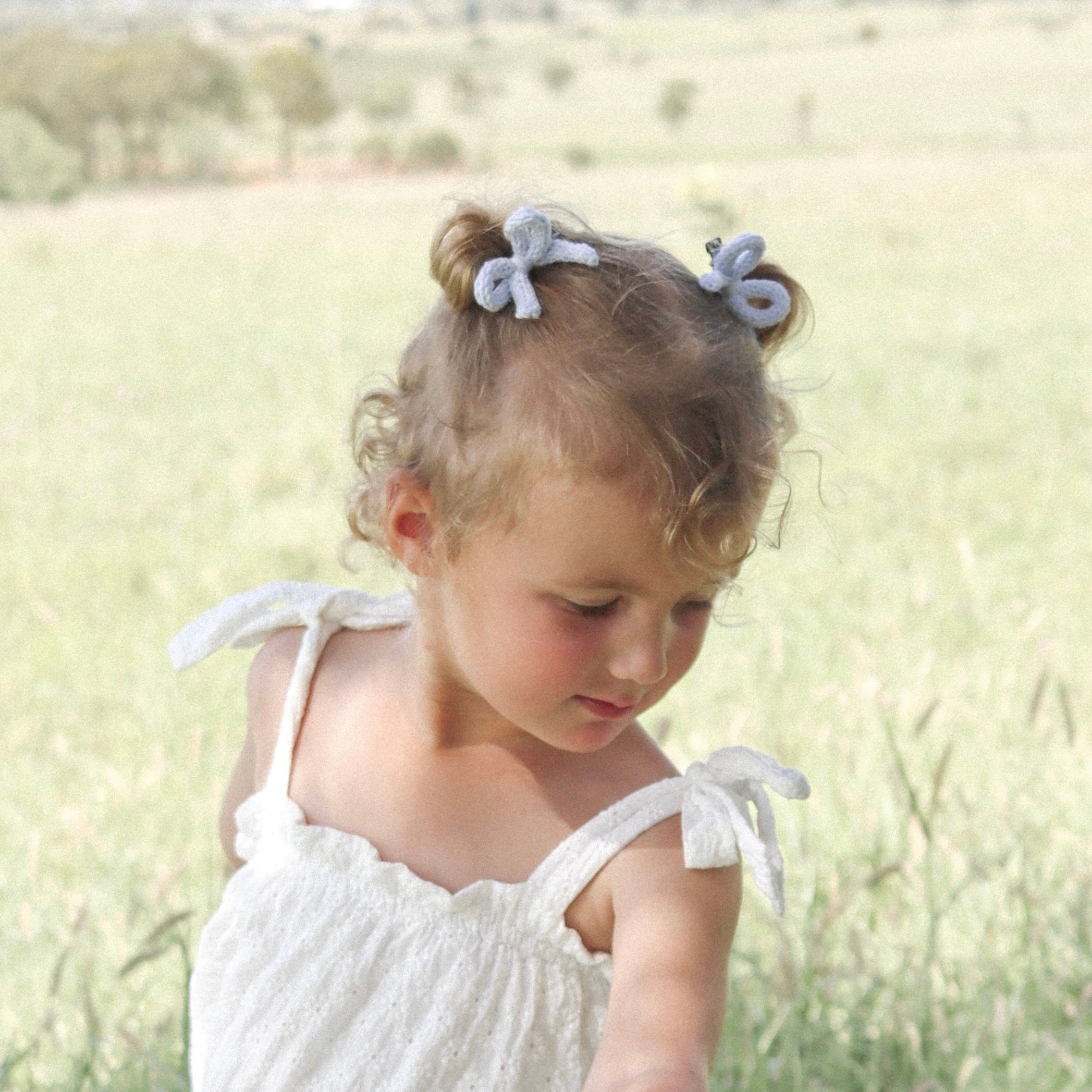 Crochet Ribbon Pigtail Set // Sky