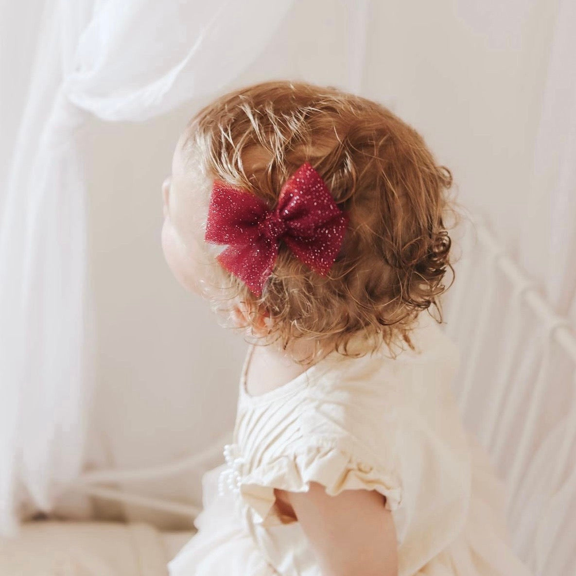 Glitter Tulle Bow | Garnet