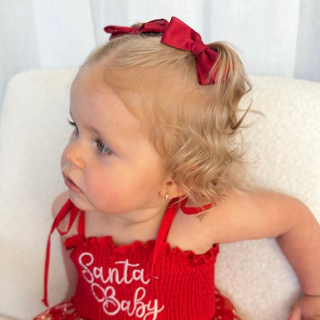 Satin Pigtail Set | Holly Berry Red