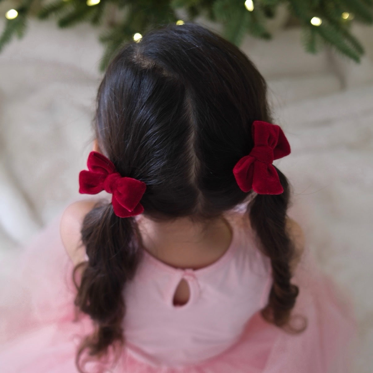 Mini Velvet Pigtail Set | Santa Red