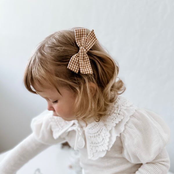 Midi Classic Bow // Butterscotch Microcheck