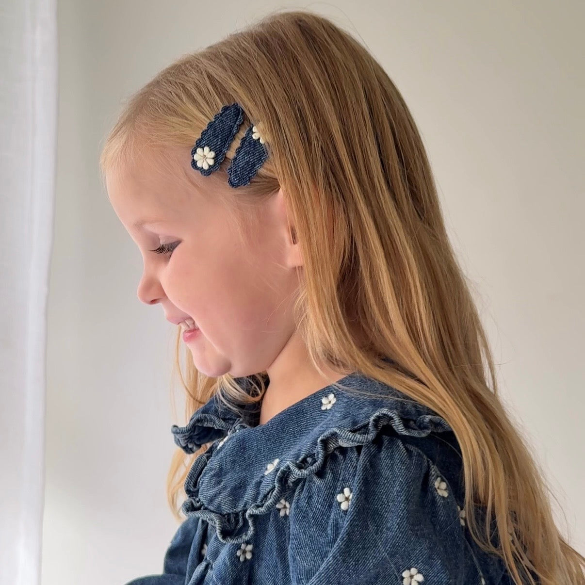 Dainty Snap Clips | Denim Blossom