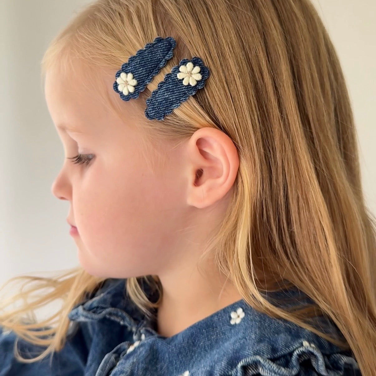 Dainty Snap Clips | Denim Blossom