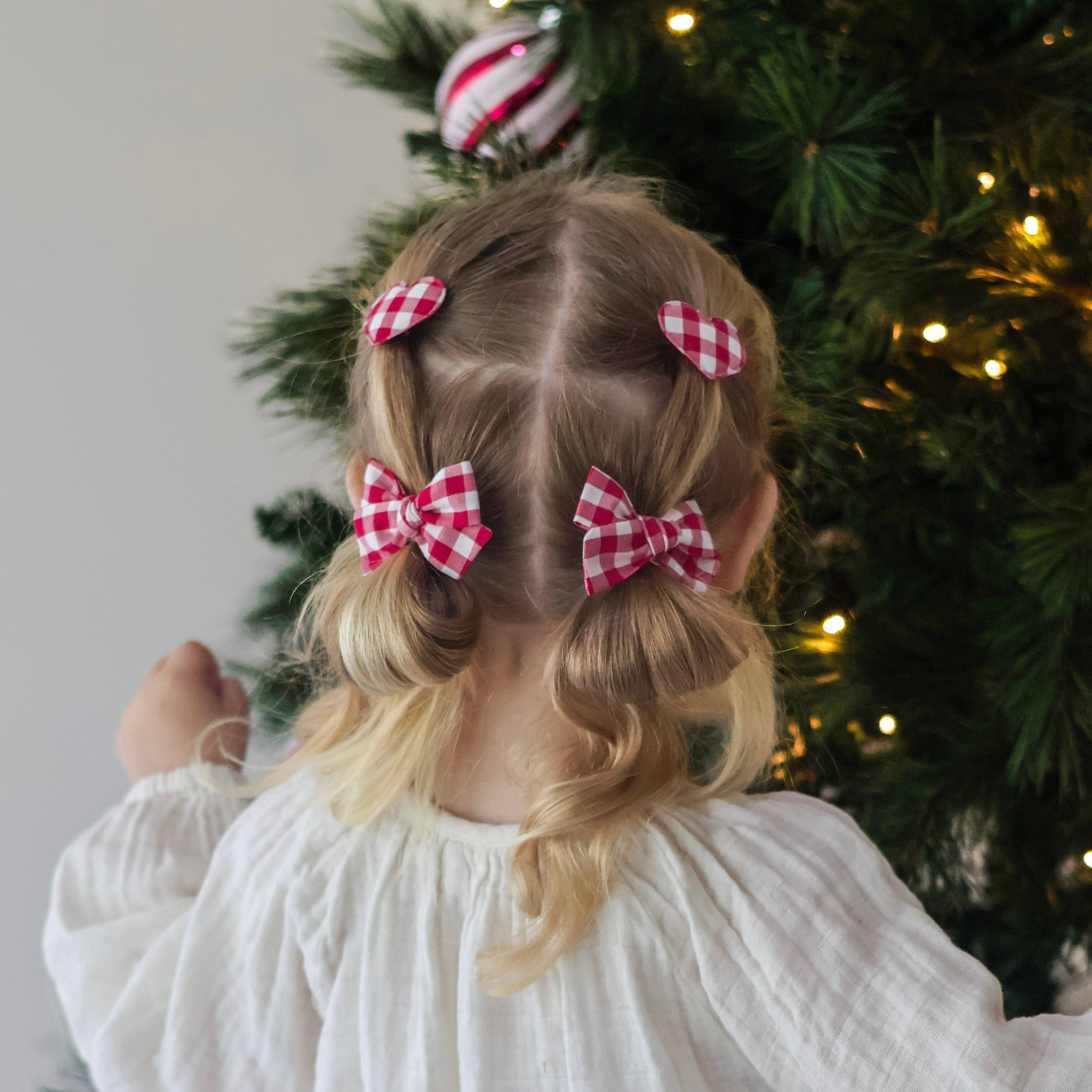 Pinwheel Pigtail Set | Christmas Gingham