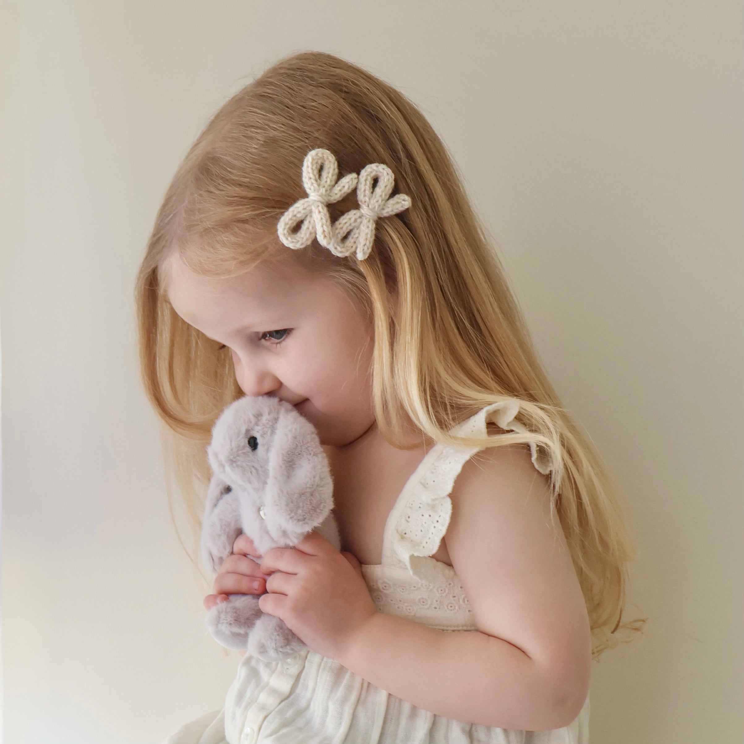 Crochet Ribbon Pigtail Set | Oatmeal Marle