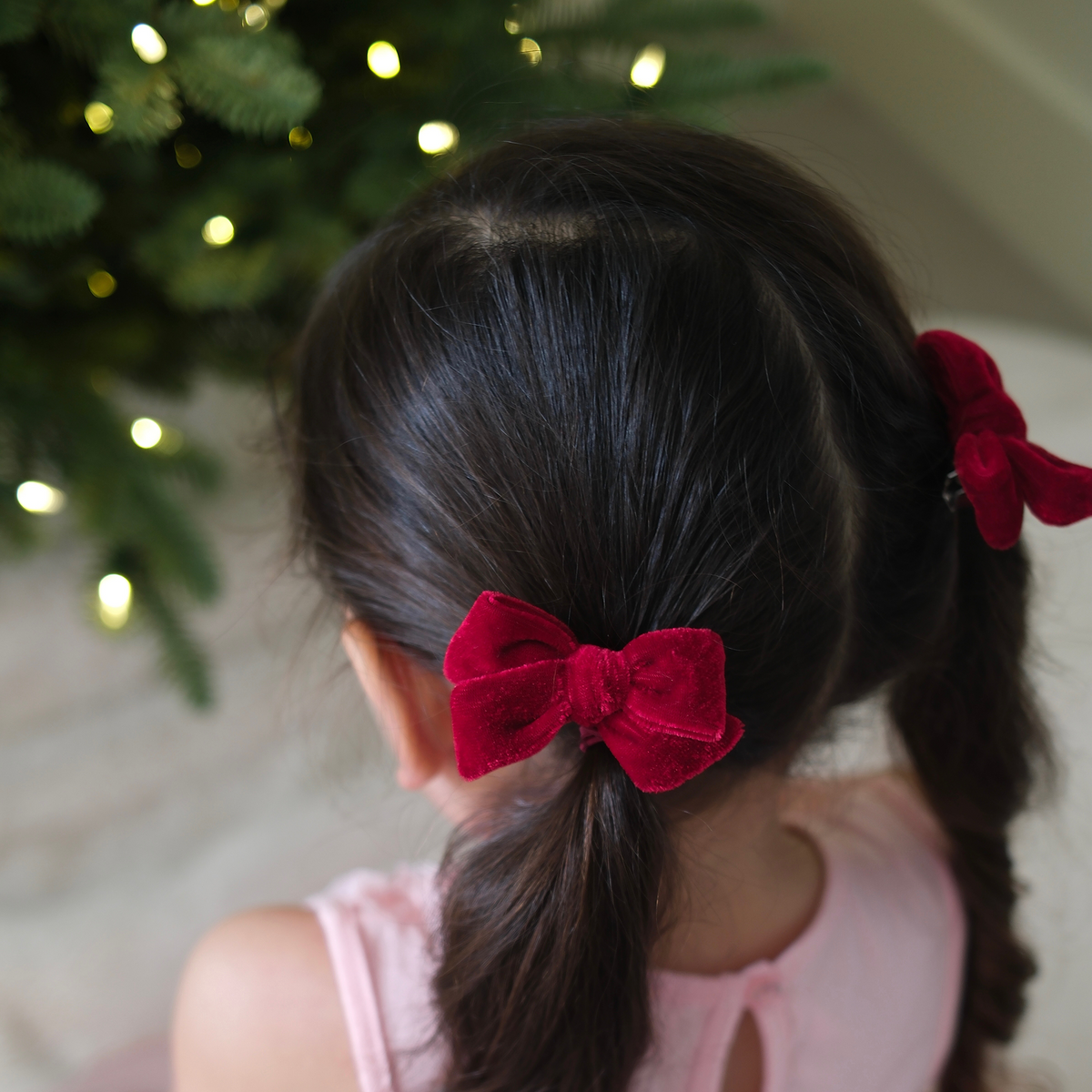 Mini Velvet Pigtail Set | Santa Red