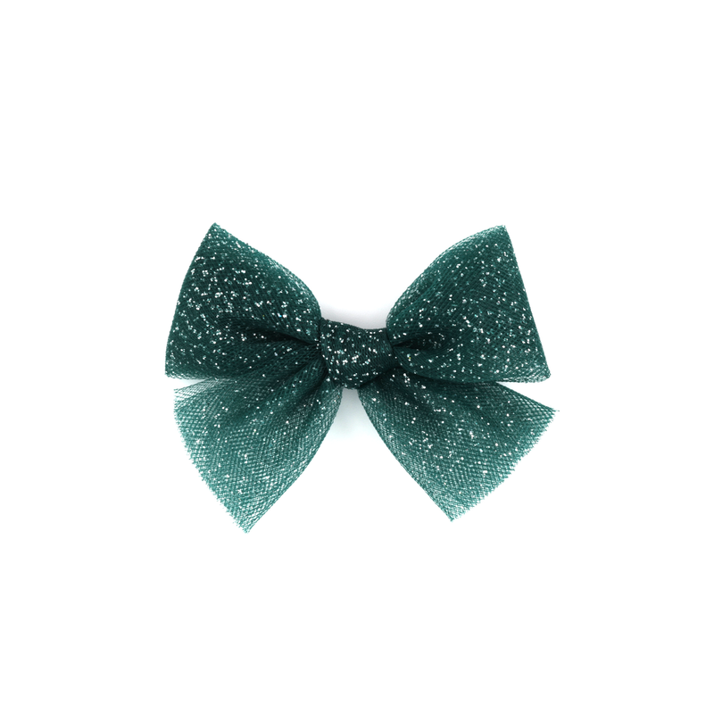 Mini Tulle Bow // Christmas Glitter - Green